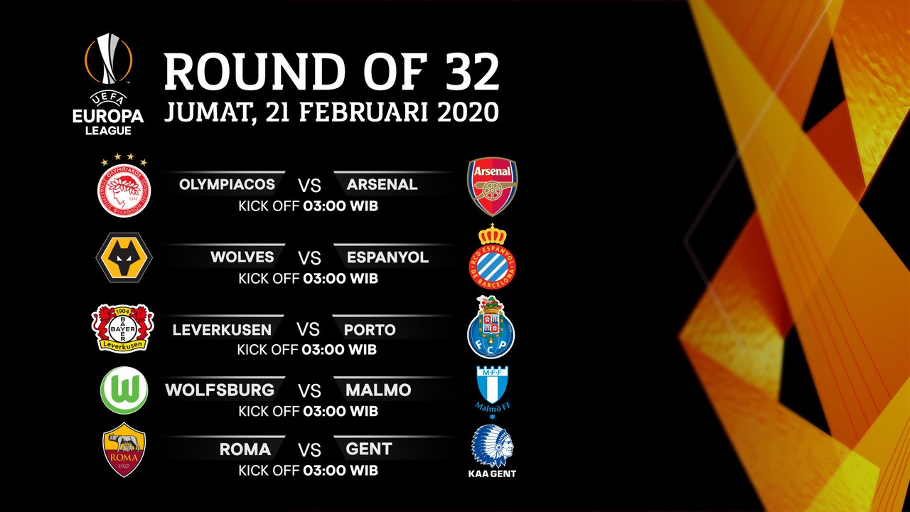 Streaming Jadwal Pertandingan | Round Of 32 - 21 Februari 2020, 03:00 WIB | UEFA Europa League ...