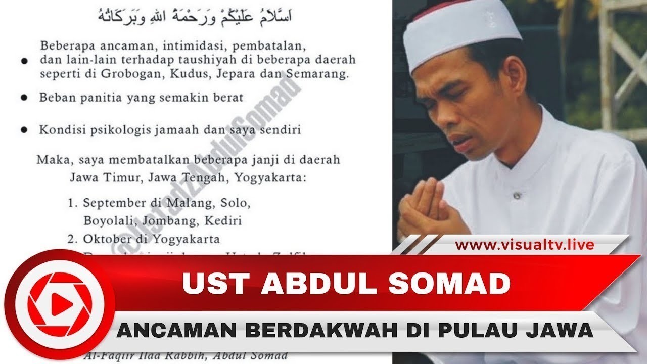 Streaming Ustadz Abdul Somad Batalkan Sejumlah Tausiyah Di Pulau Jawa Akibat Ancaman Dan Intimidasi Vidio