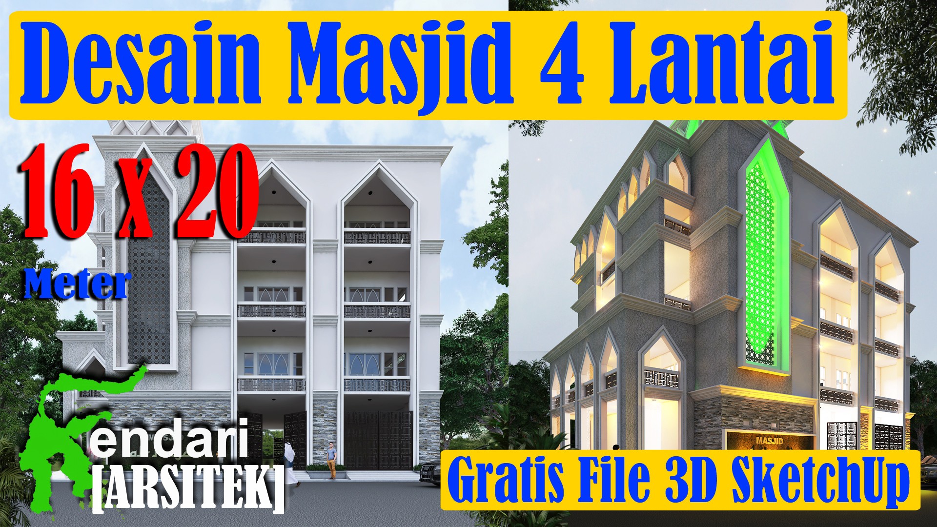 Desain Masjid Modern Minimalis 4 Lantai 16 X 20 Meter