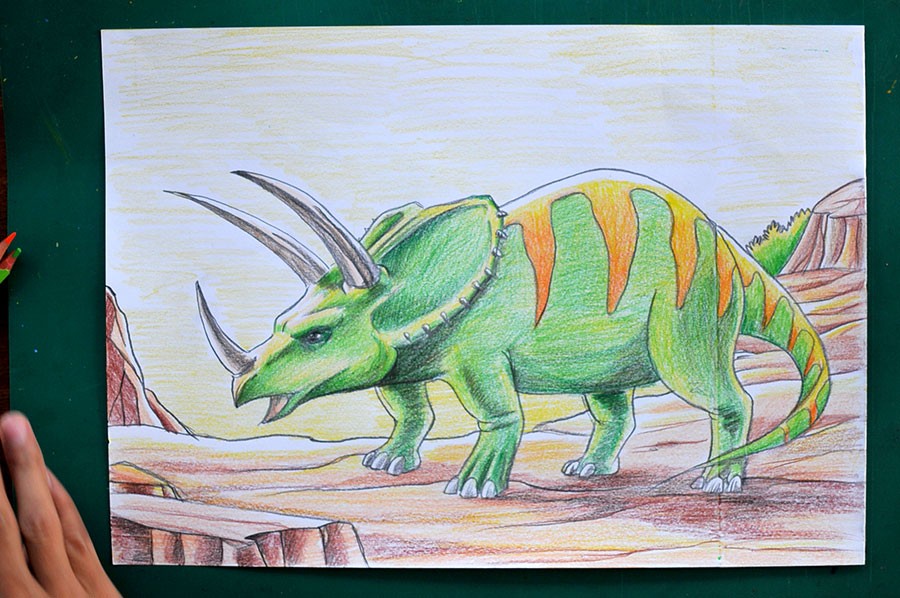 Cara Cepat Menggambar Dinosaurus Dengan Pensil Warna