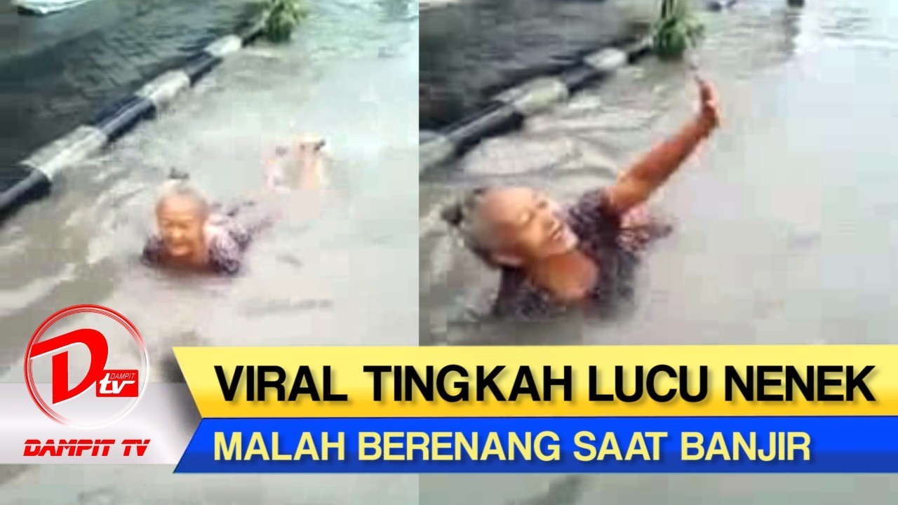 Kocak Nenek Ini Malah Asyik Berenang Saat Banjir Wkwkwkwk Vidiocom